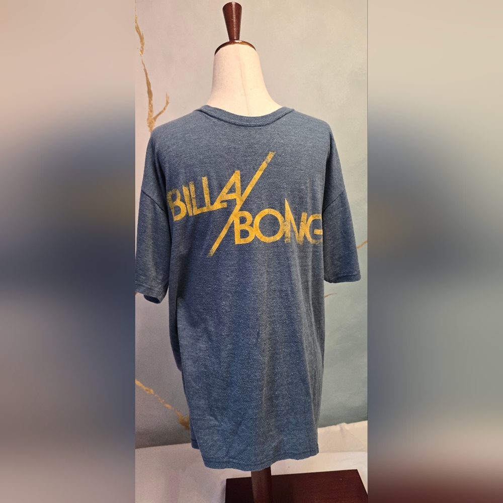 Billabong Blue Tee with Yellow Logo Recycler Series Organic Cotton Poly Blend L